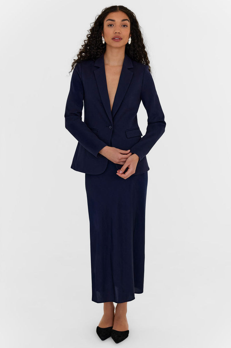 The Caroline Silk Bias Skirt Navy