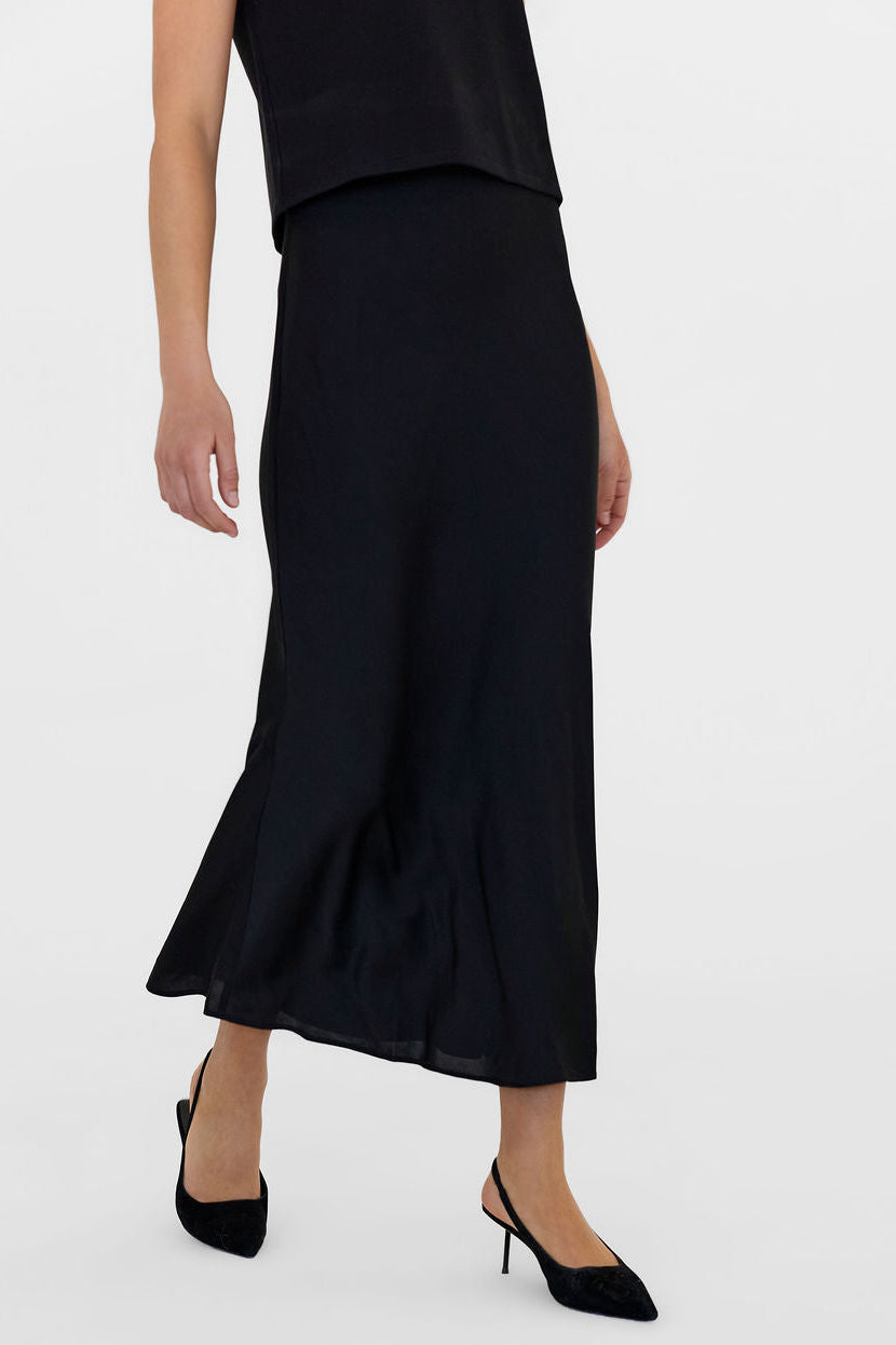 The Caroline Silk Bias Skirt Black