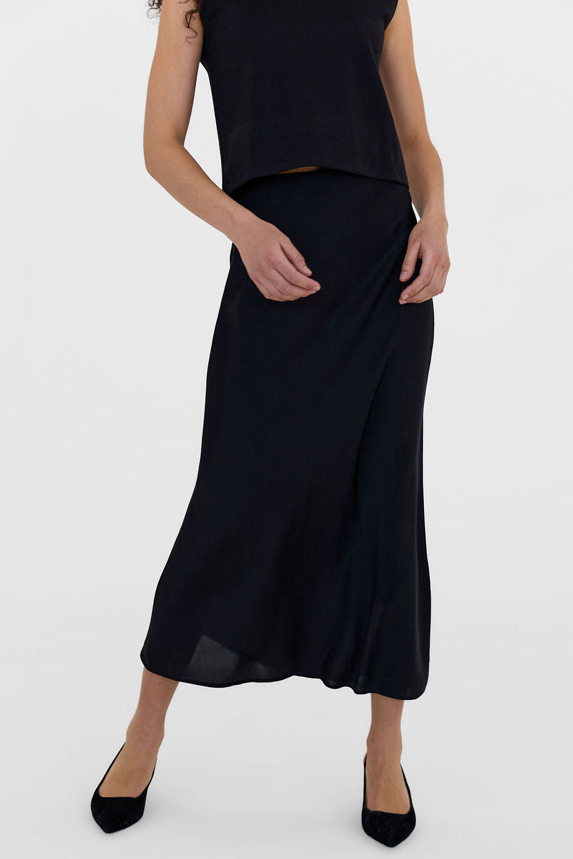 The Caroline Silk Bias Skirt Black