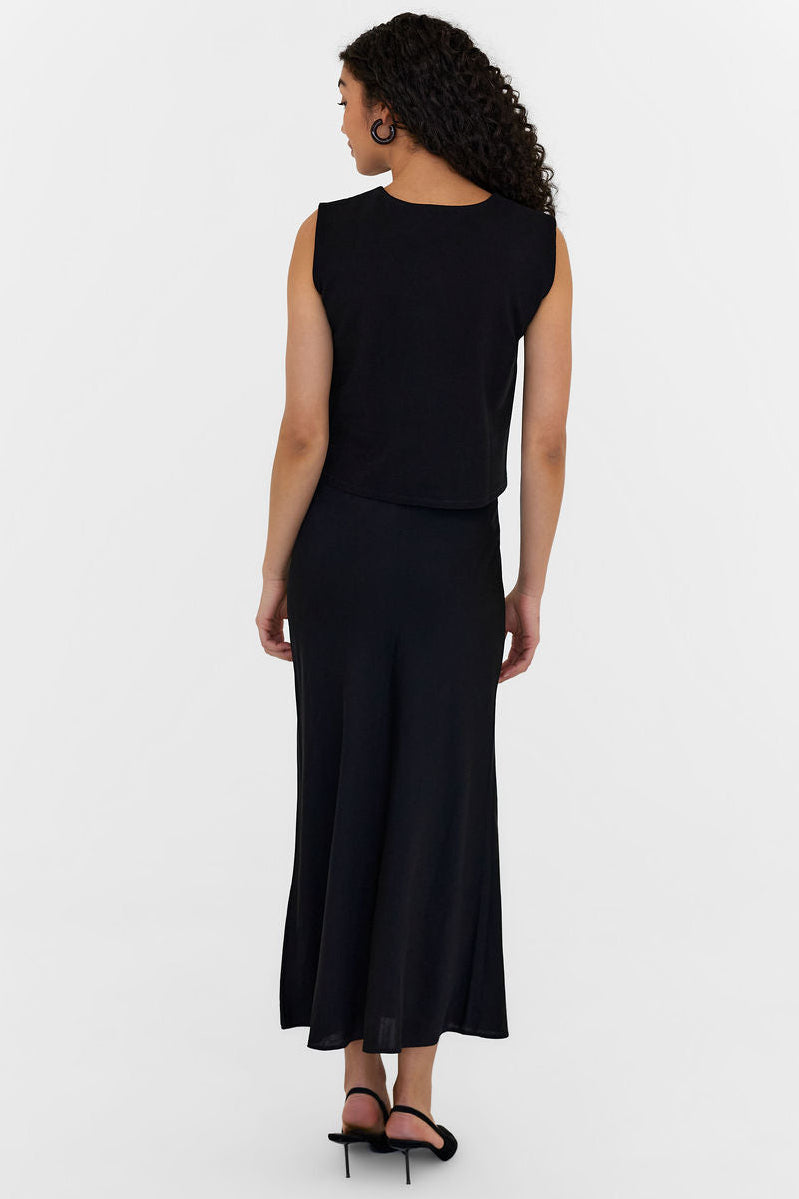 The Caroline Silk Bias Skirt Black