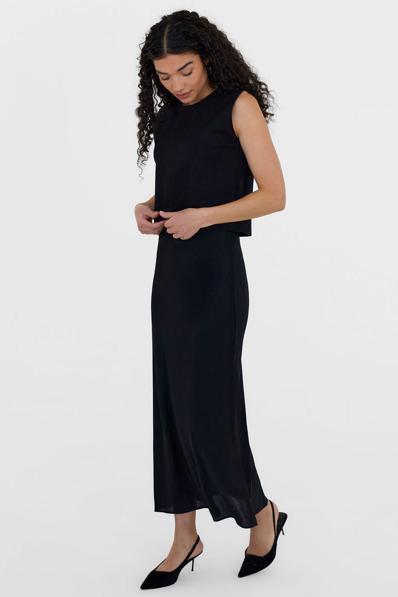 The Caroline Silk Bias Skirt Black