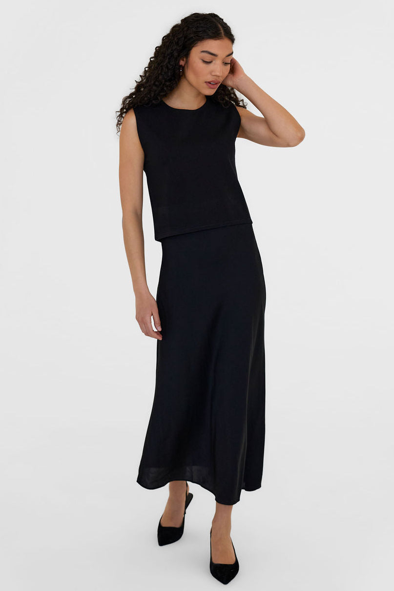 The Caroline Silk Bias Skirt Black