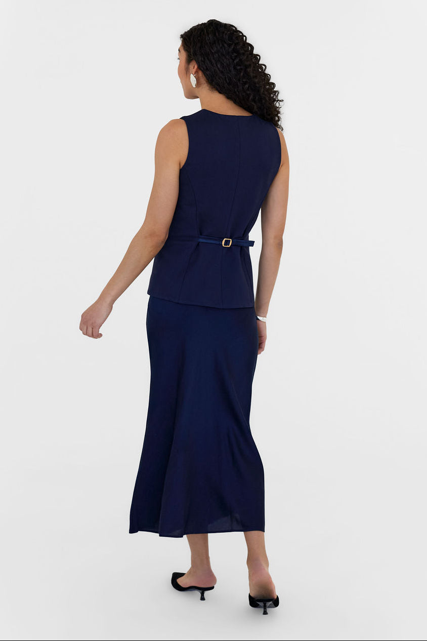 The Caroline Silk Bias Skirt Navy