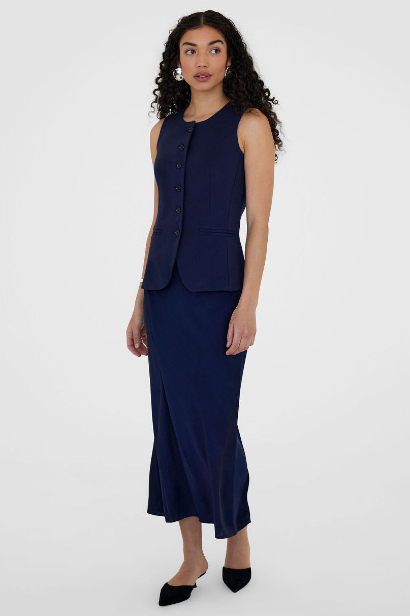 The Caroline Silk Bias Skirt Navy