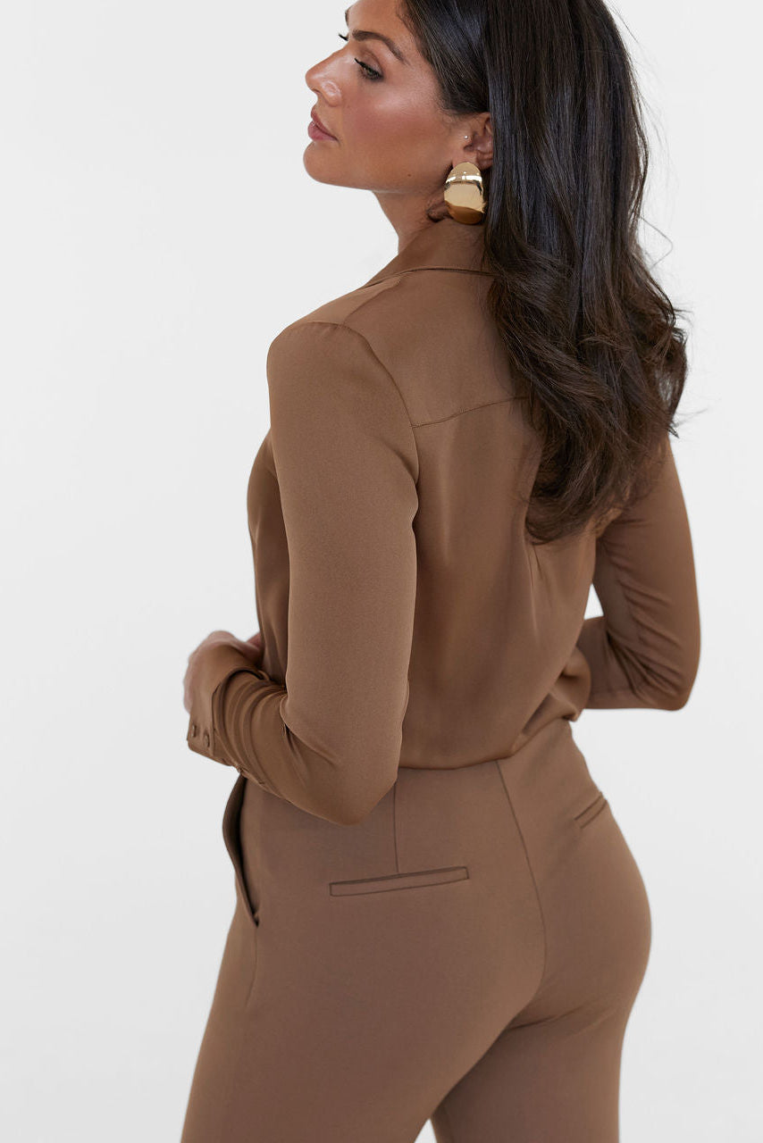The Grace Silk Long Sleeve Blouse Camel