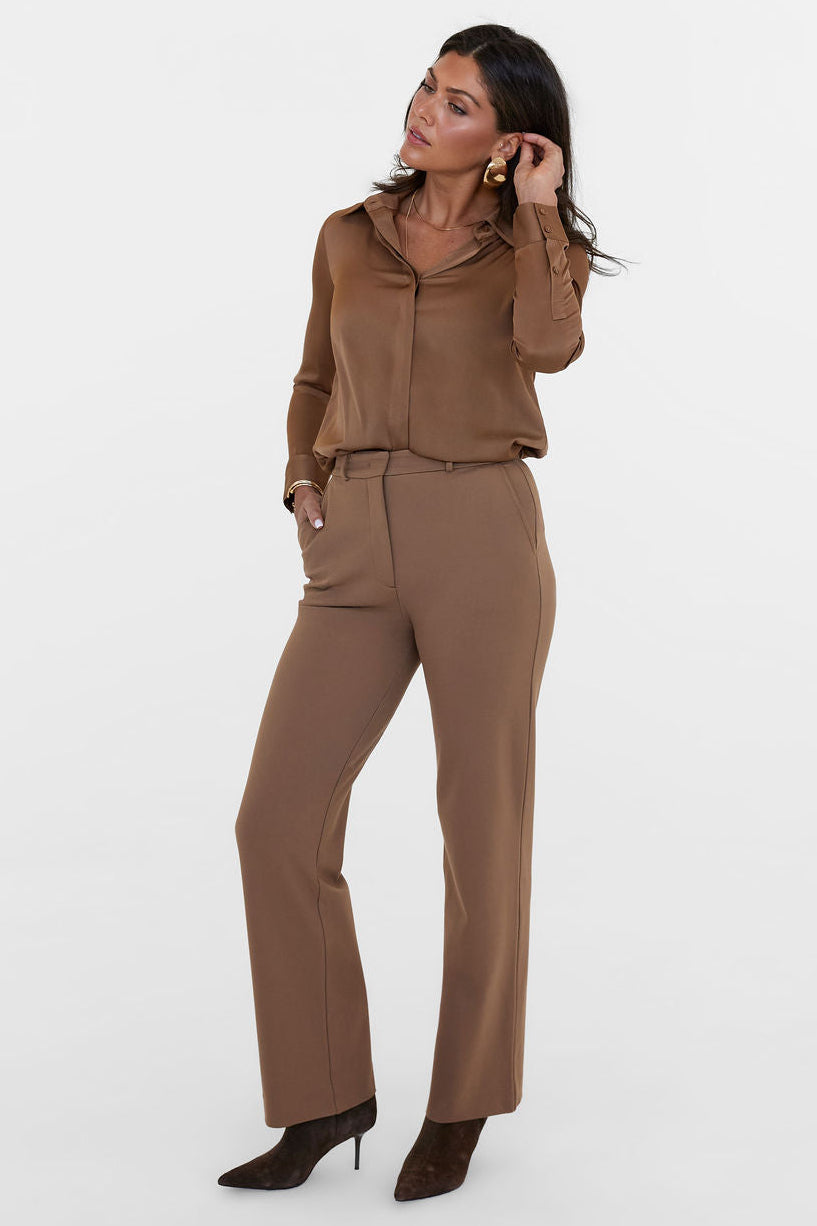 The Grace Silk Long Sleeve Blouse Camel