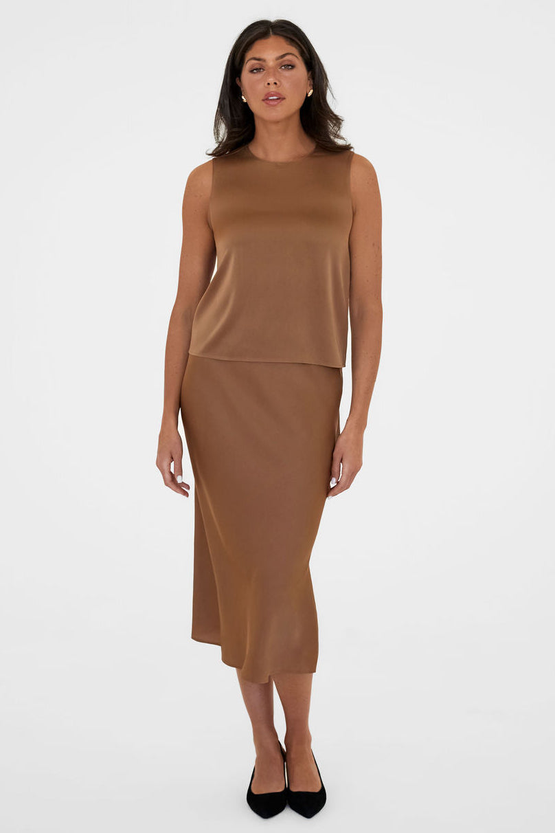 The Caroline Silk Bias Skirt Camel