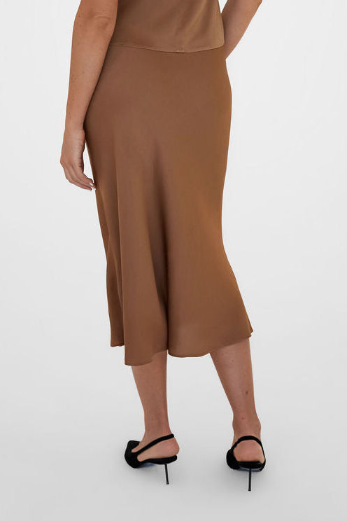 The Caroline Silk Bias Skirt Camel