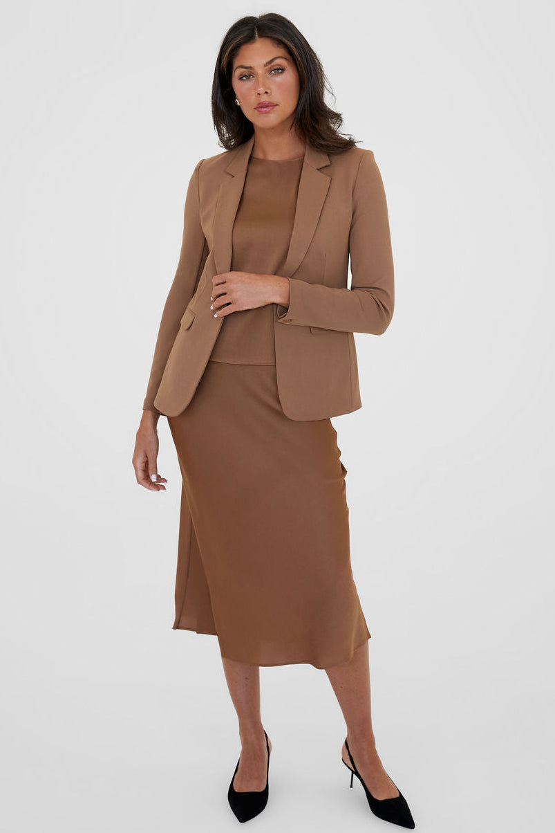 The Caroline Silk Bias Skirt Camel