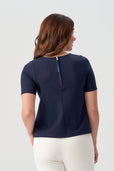 women's short sleeve navy blue top