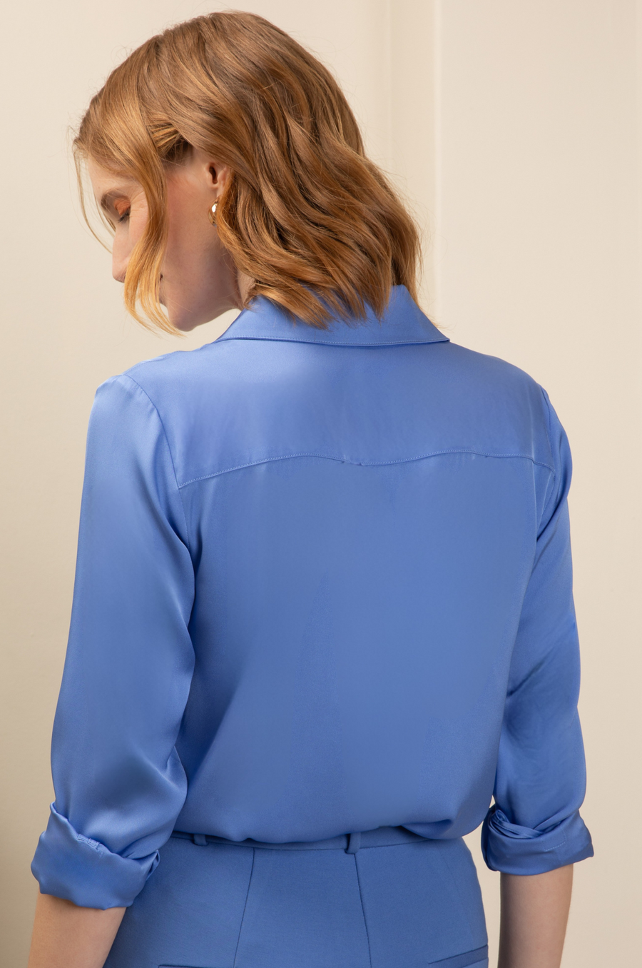 The Grace Silk Long Sleeve Blouse Skyline Blue