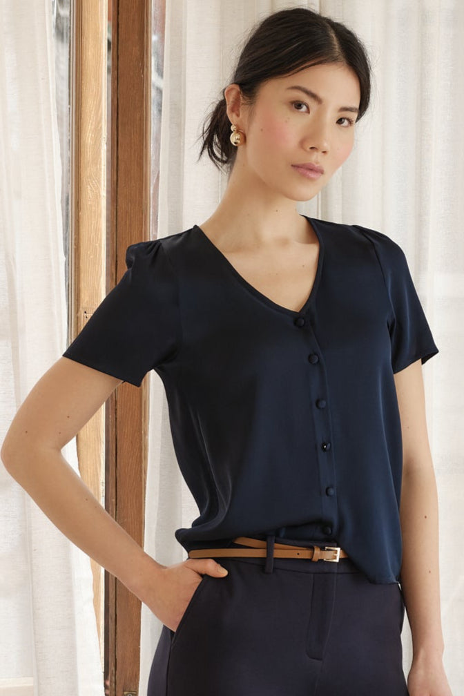 The Evelyn Silk Blouse Navy