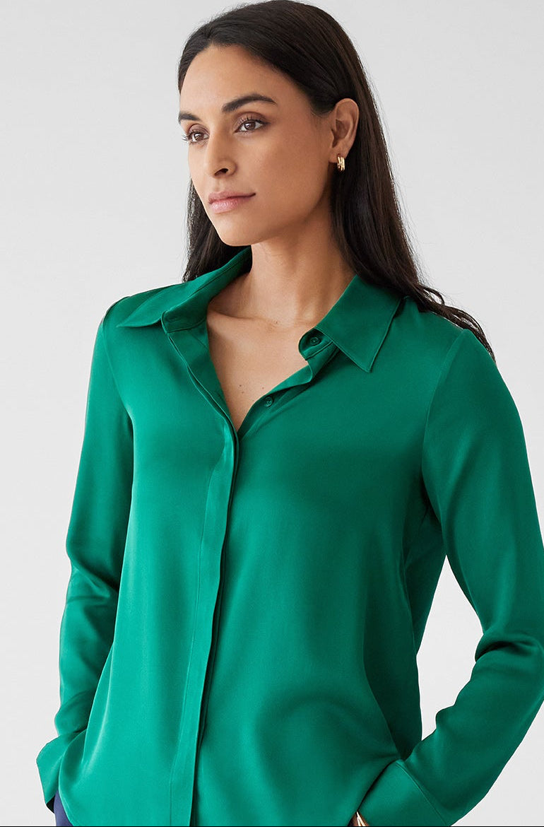 The Grace Silk Long Sleeve Blouse Garden Green