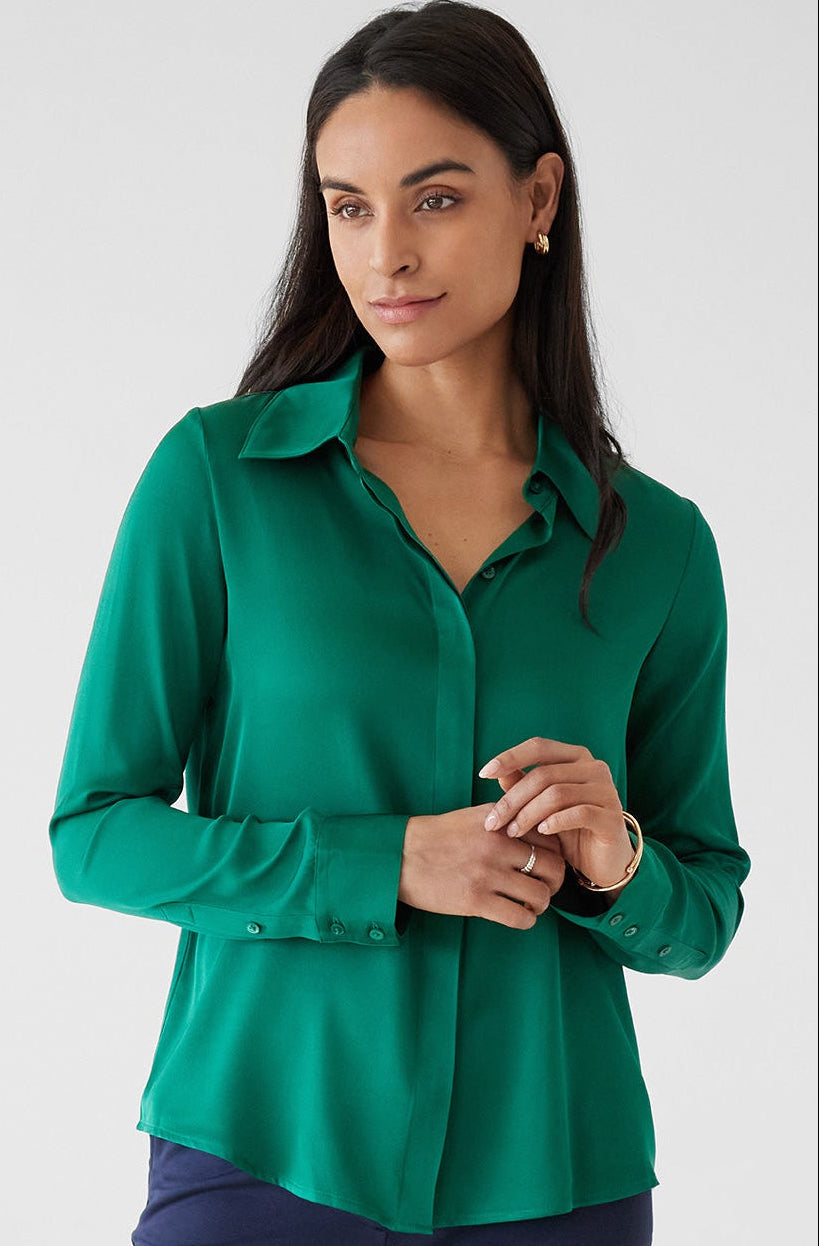 The Grace Silk Long Sleeve Blouse Garden Green