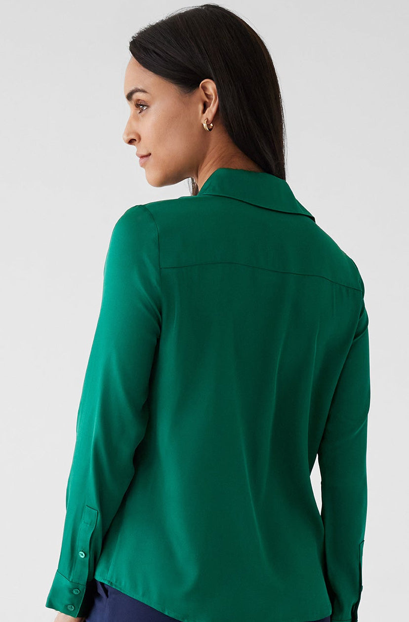 The Grace Silk Long Sleeve Blouse Garden Green