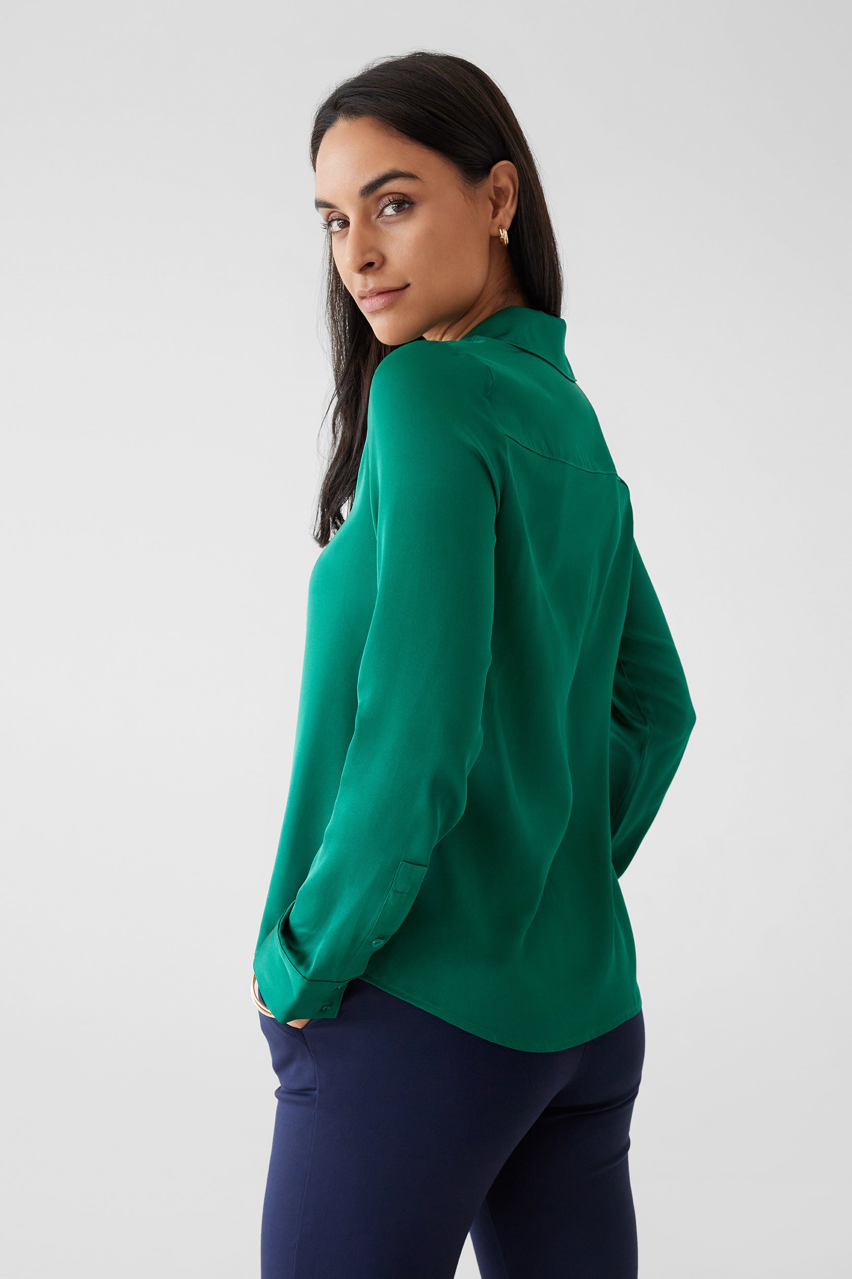 The Grace Silk Long Sleeve Blouse Garden Green