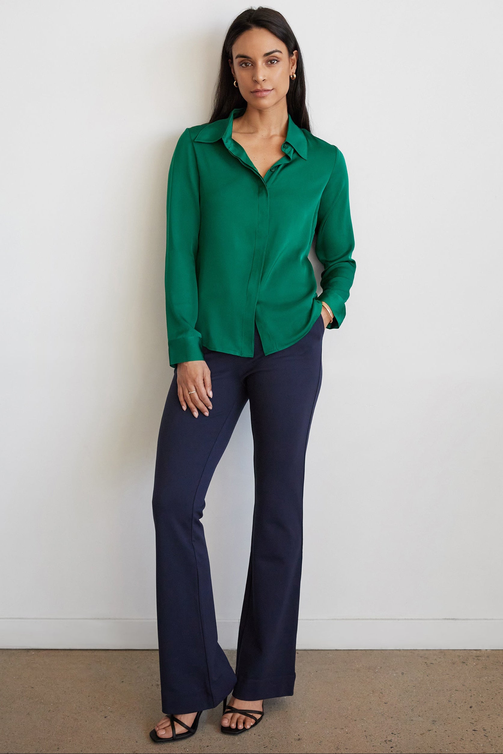 The Grace Silk Long Sleeve Blouse Garden Green