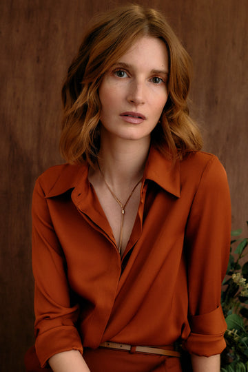 The Grace Silk Long Sleeve Blouse Ochre