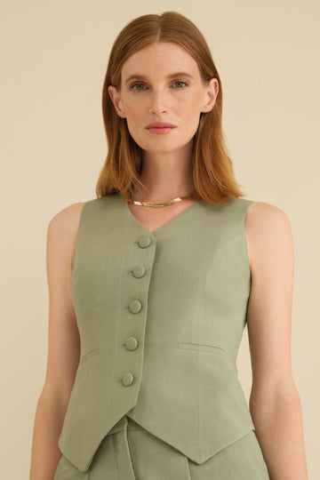 The No Gape Zora Linen Vest Sage