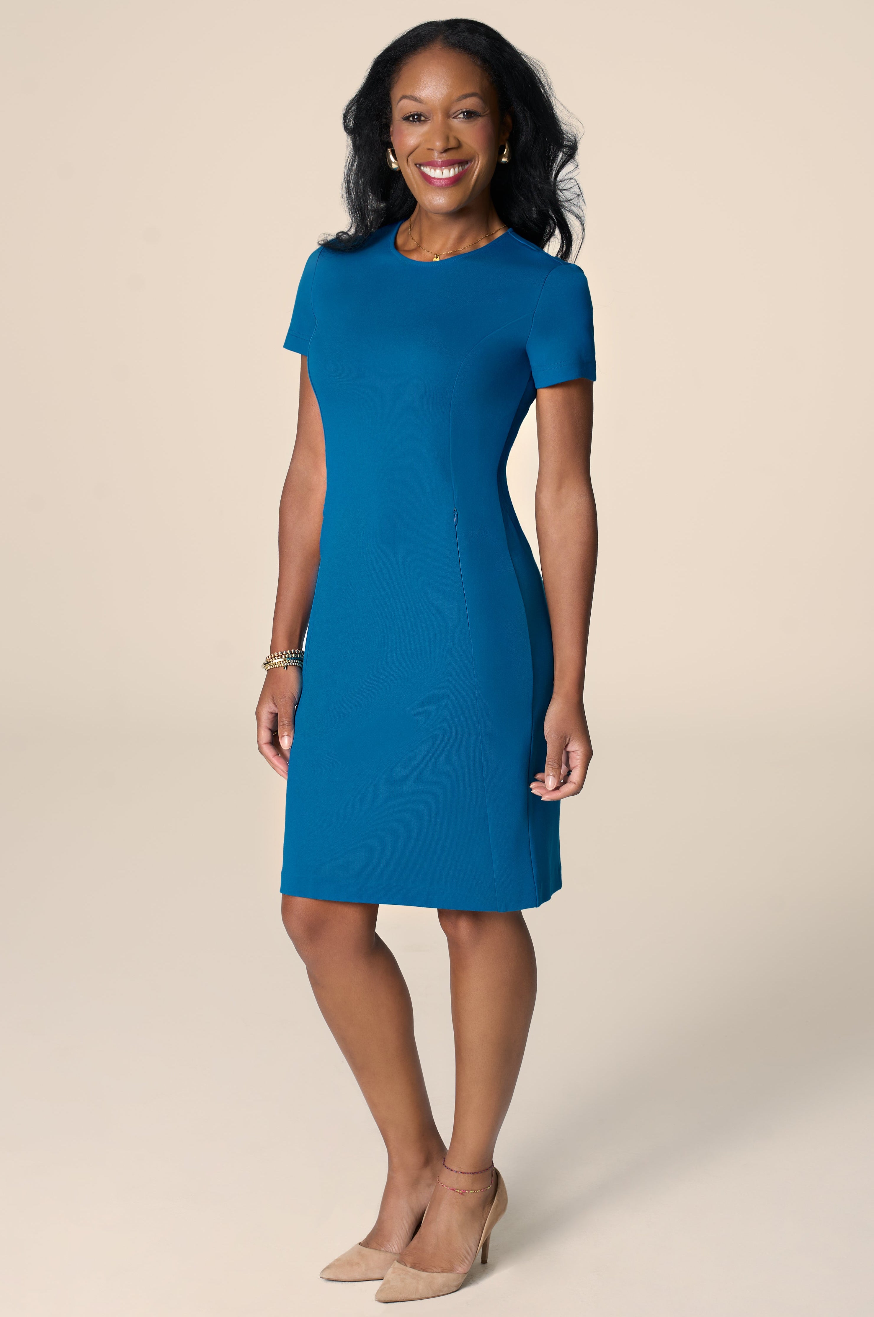 The Cecilia Dress Short Sleeve Peacock Blue