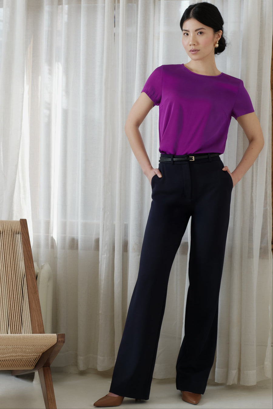 The Hannah Silk Tee Deep Purple