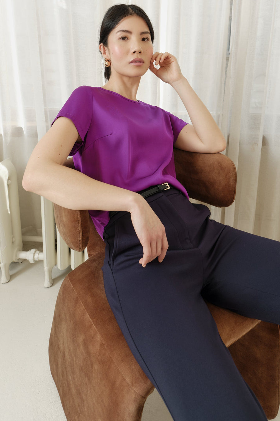 The Hannah Silk Tee Deep Purple