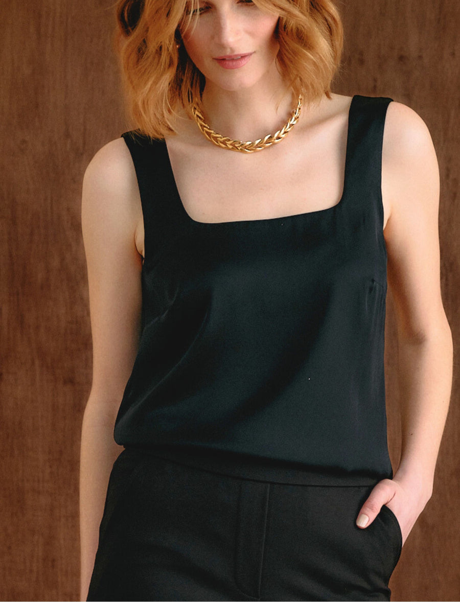 The Ivy Silk Tank Black