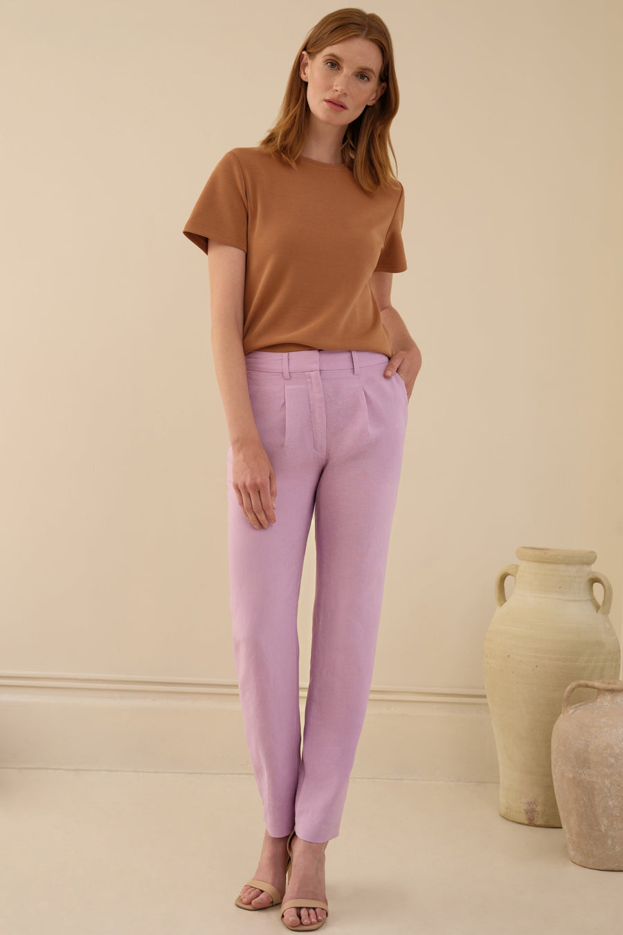 The Avery Pleated Trouser Peony