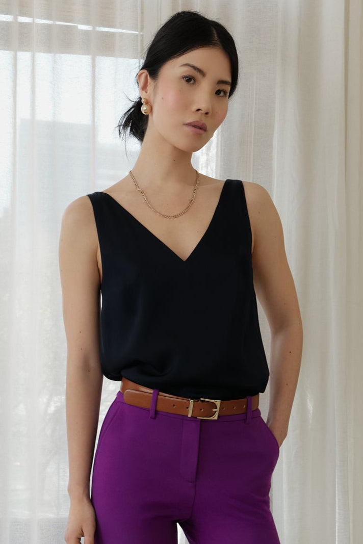 The Hazel Silk Tank Navy