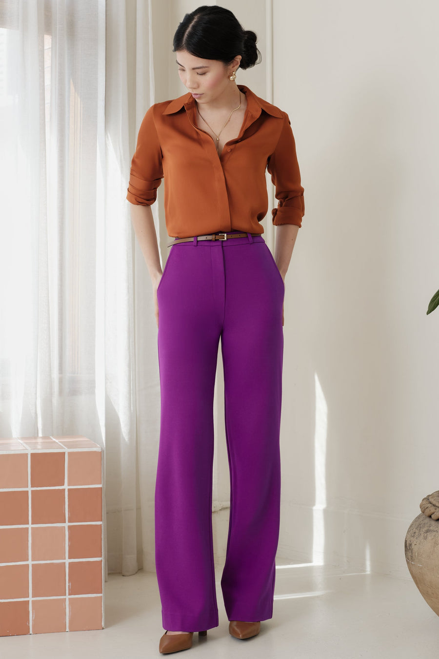 The Grace Silk Long Sleeve Blouse Ochre