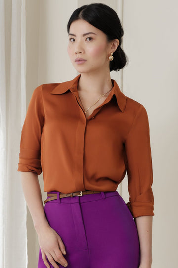 The Grace Silk Long Sleeve Blouse Ochre
