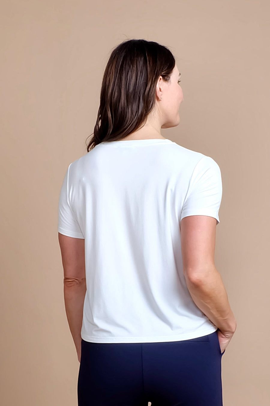 women's white short sleeve work top