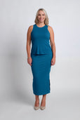 woman wearing classic blue work outfit