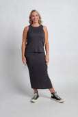 woman wearing casual grey work outfit