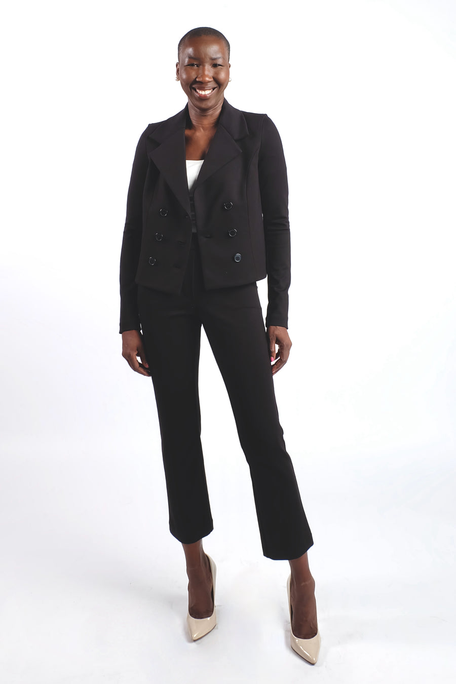 woman wearing classic style workwear set