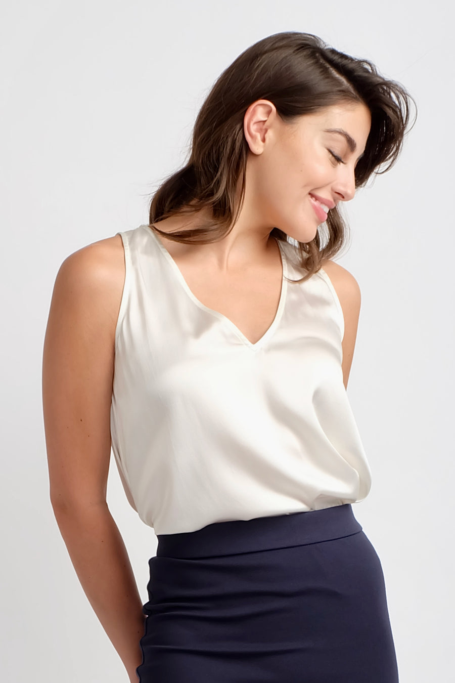 women's sleeveless ivory silk work top