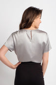 women's short sleeve silver silk top