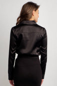 women's long sleeve black silk top