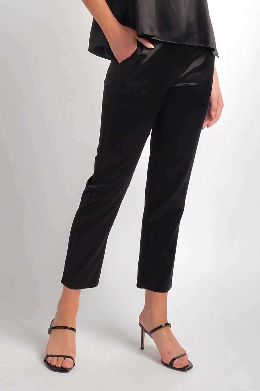 women's black silk work pant