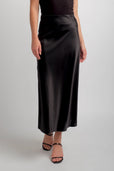 women's black silk maxi skirt