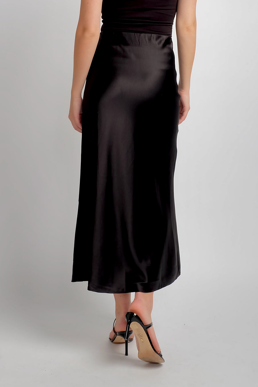women's black silk maxi skirt