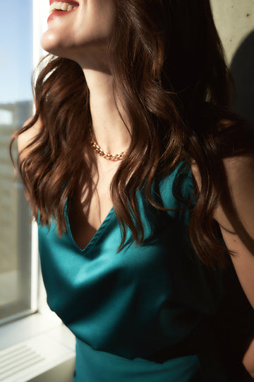 Turquoise silk work top