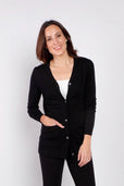 women's black long sleeve button up cashmere sweater