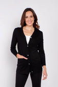 women's black long sleeve button up cashmere sweater