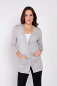 women's grey long sleeve button up cashmere sweater